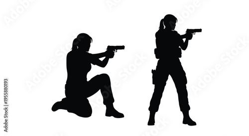 Weightlifting and lunging exercises depicted in a striking black silhouette