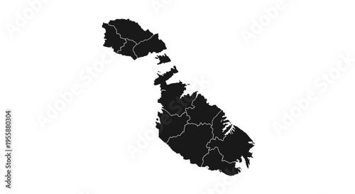 Map of Malta with administrative divisions, isolated on white background