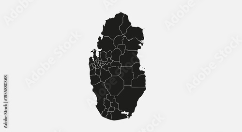 Map of Qatar showing administrative divisions, black silhouette on white background