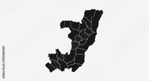 Map of Republic of the Congo with administrative divisions, black silhouette on white background