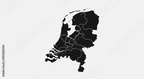 Map of the Netherlands with internal borders, black silhouette on a light gray background.