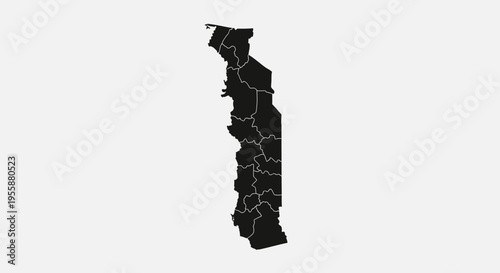 Map of Togo with administrative divisions, black silhouette on a gray background