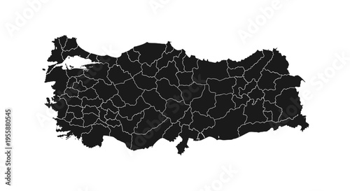 Map of Turkey Divided into Provinces, Political Geography, Country Outline