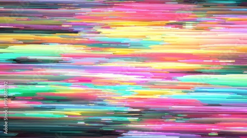 Multicolored horizontal streaks create a vibrant digital data distortion background effect