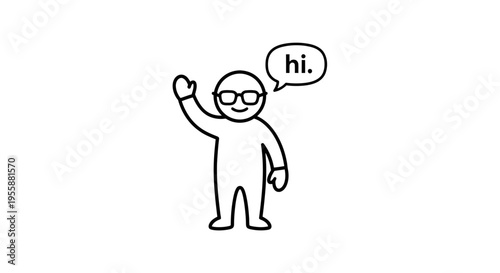 A simple stick figure greeting with a speech bubble.