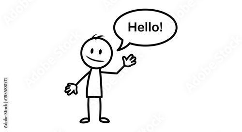 A stick figure says hello with a smile.