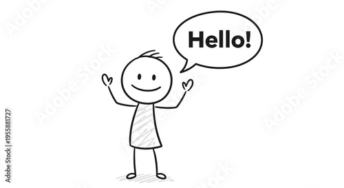 A simple stick figure says hello.