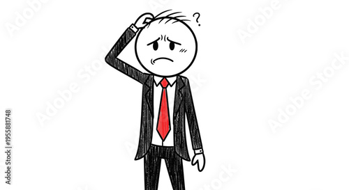 A confused businessman scratching his head.