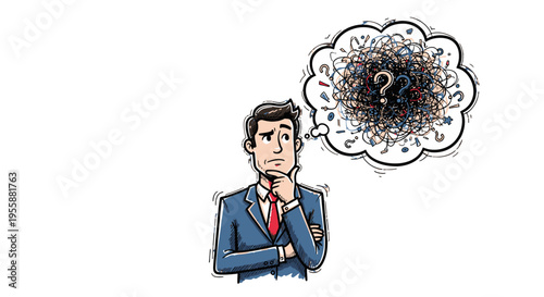 A man in a business suit with a puzzled expression and a thought bubble.