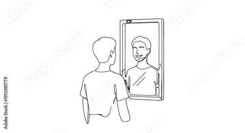 Man looking at his reflection on phone.
