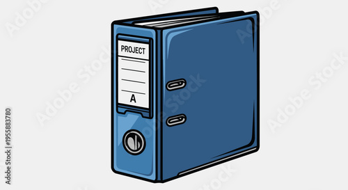 Blue binder with label and rings.