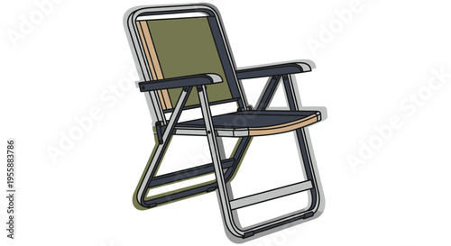A black metal folding beach chair.