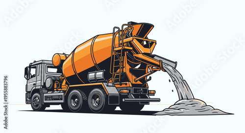 Cement mixer truck pouring concrete 1.