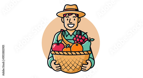 Man holding basket of fresh fruit.