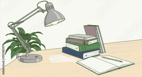 Stack of books on a desk.