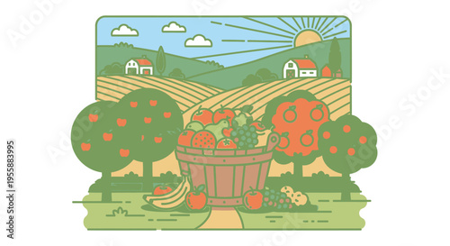 Wooden basket with fresh apples.