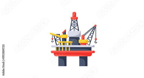 Offshore Oil Rig Platform Vector Icon for Energy Production and Gas Drilling