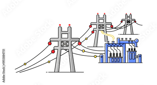Illustration of Electrical Power Transmission System and Energy Grid Infrastructure Concept