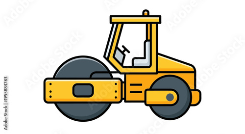 Yellow steamroller illustration for road construction and maintenance