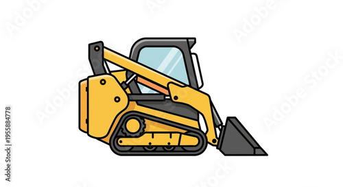 Yellow skid steer loader compact construction vehicle vector illustration