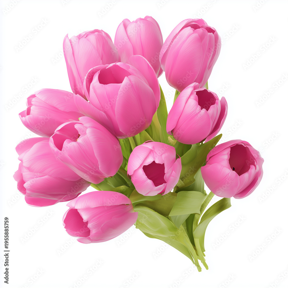 Obraz premium Bright Pink Tulip Bouquet Isolated on White Background, Fresh Spring Floral Arrangement