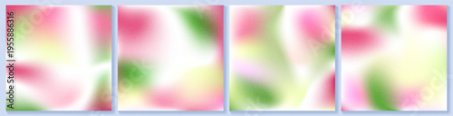 Green noisy gradient in pink spring bg. Gradation of fresh flowers and leaves, abstract grainy blurry texture. Peach seamless greenery on sky bg, ombre square shape. Fresh wavy satin nature aesthetic