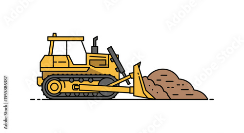 Bulldozer pushing a pile of dirt.