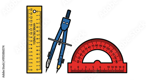 Drawing compass and ruler tools.