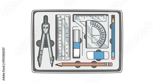Drawing tools on a tray.