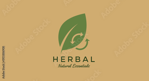 Herbal Natural Elements Green Leaf Logo.