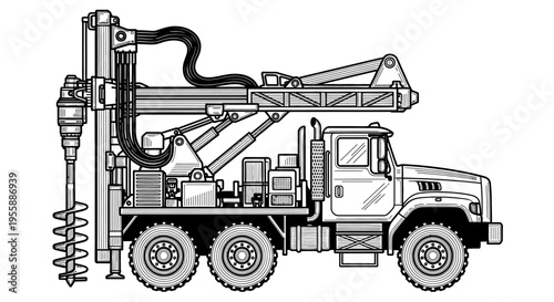 Large drilling truck with equipment.