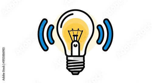 Light Bulb with Sound Waves Emitting.