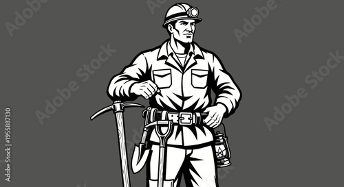 Man wearing mining uniform standing outdoors.