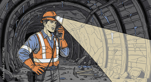 Man wearing safety gear in mine.