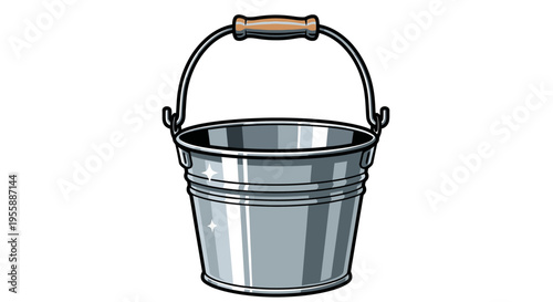 Metal bucket with handle on top.