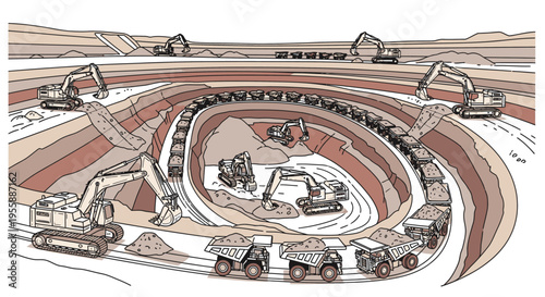 Mining operations with heavy machinery equipment.