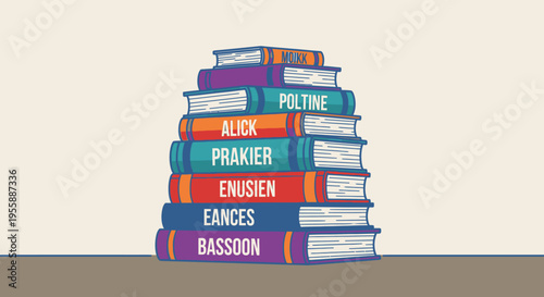 Stack of multicolored hardcover books.