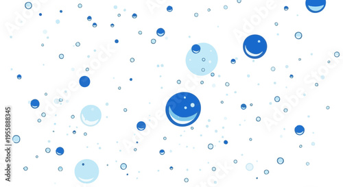Abstract vector background with blue raindrops. Minimalist water bubbles on a white surface.