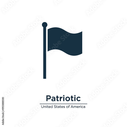 A dark blue silhouette of a waving flag on a flagpole against a clean white background, symbolizing patriotism and national pride.