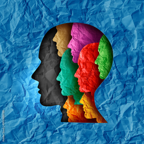 Group Support Concept and community help or collective therapy and team leadership or leader teamwork as human head profiles made of paper as a metaphor for common vision and unity.
