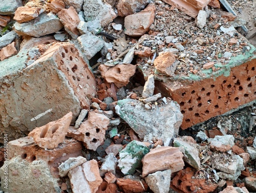 Fotografie Ruined bricks scatter urban area