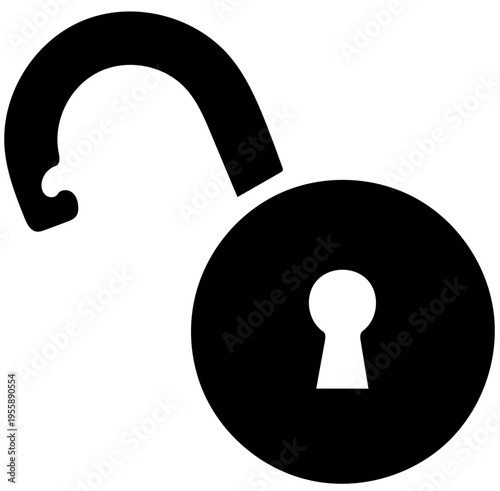 Minimalist Black Unlocked Padlock Graphic Icon Isolated on White Background 