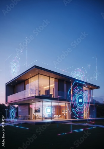 Modern dwelling powered by artificial intelligence manages energy consumption autonomously, ensuring sustainable comfort and efficiency, sustainable, sustainability, technology