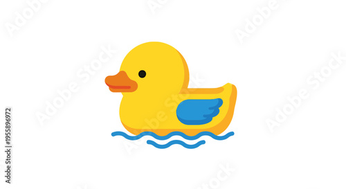 Rubber duck illustration, vector style graphic, floating on water, for children's designs