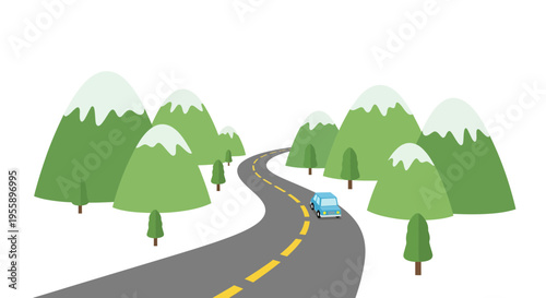 Road trip image, vector illustration, travel concept, adventure, nature, mountain landscape, scenic route