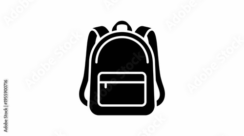 Black silhouette icon of a school backpack with a front pocket and shoulder straps, representing travel or education.