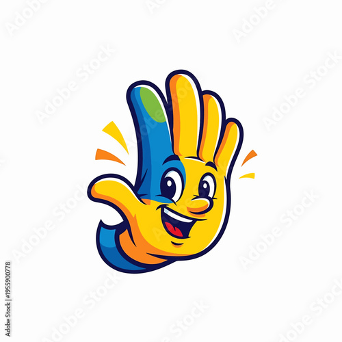 Colorful cartoon hand giving a high five with cheerful expression