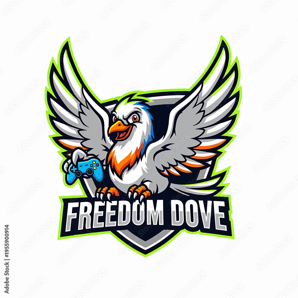 Fototapeta premium Freedom Dove with Game Controller Mascot Logo