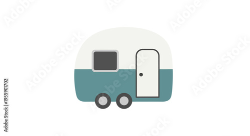 Simple Camping Caravan Illustration Featuring a Clean Design and Pastel Colors