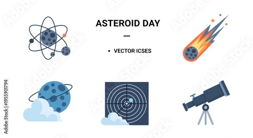 Asteroid Day Vector Icons Set.